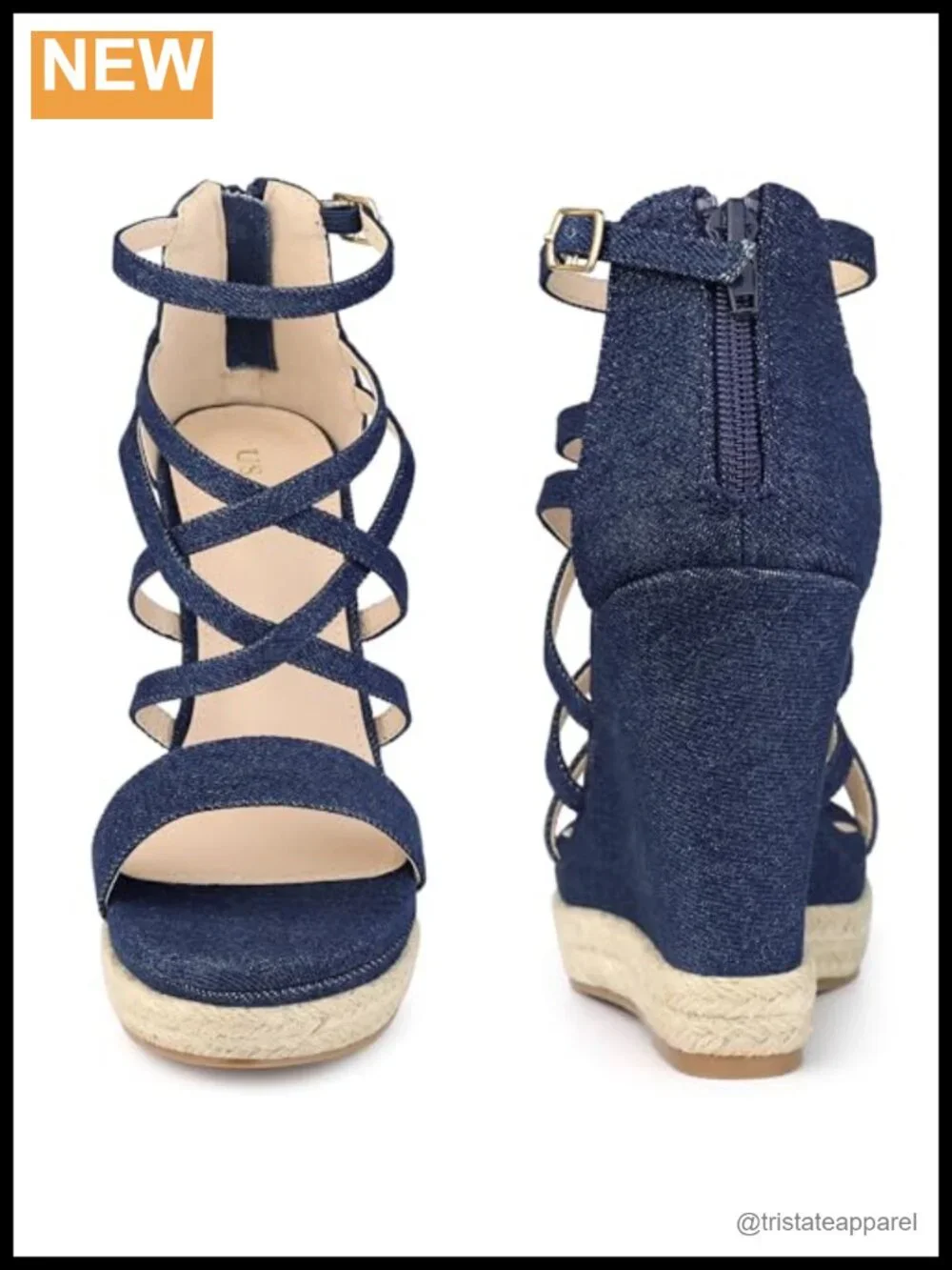 Platform Denim Heels Strappy Jeans Wedge Sandals with Ankle Strap